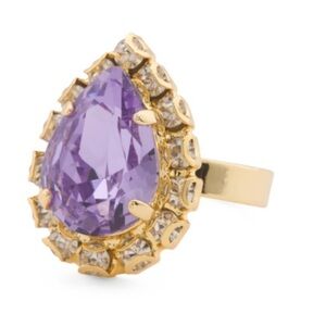 Sorrelli Giselle Pear Tanzanite Gold Tone Halo Cocktail Ring Adjustable Fit NEW